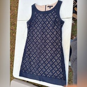 Sharagano Navy and Cream Lace Dress